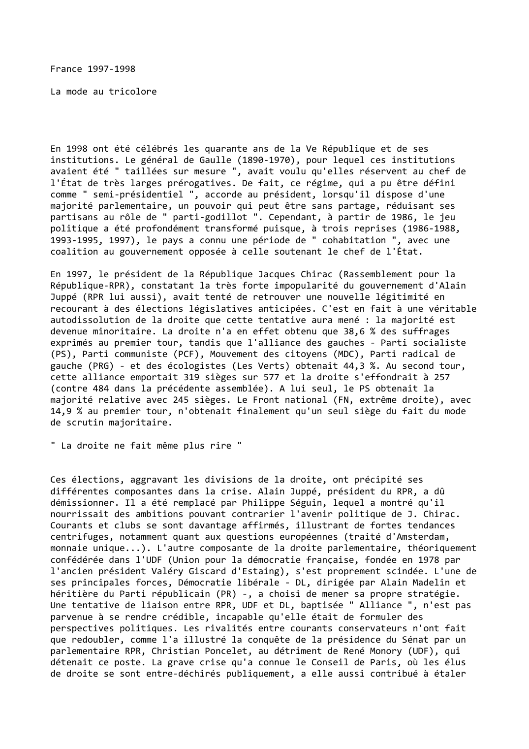 Prévisualisation du document France (1997-1998): La mode au tricolore