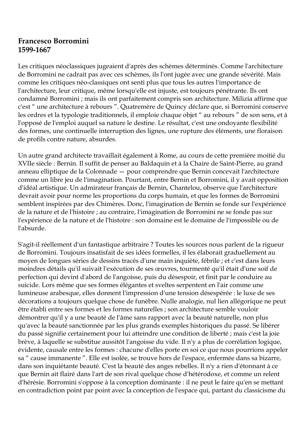 Prévisualisation du document Francesco Borromini1599-1667Les critiques néoclassiques jugeaient d'après des schèmes déterminés.