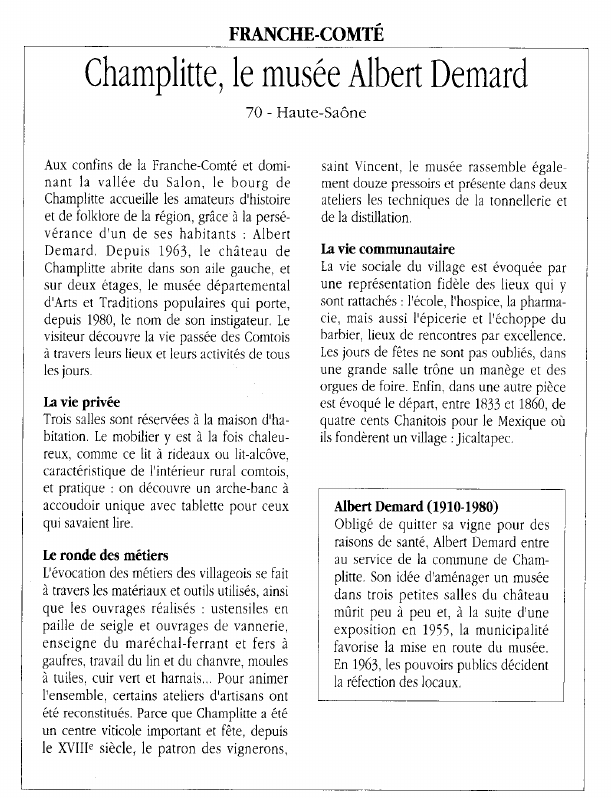 Prévisualisation du document FRANCHE-COMTÉChamplitte, le musée Albert Demard.