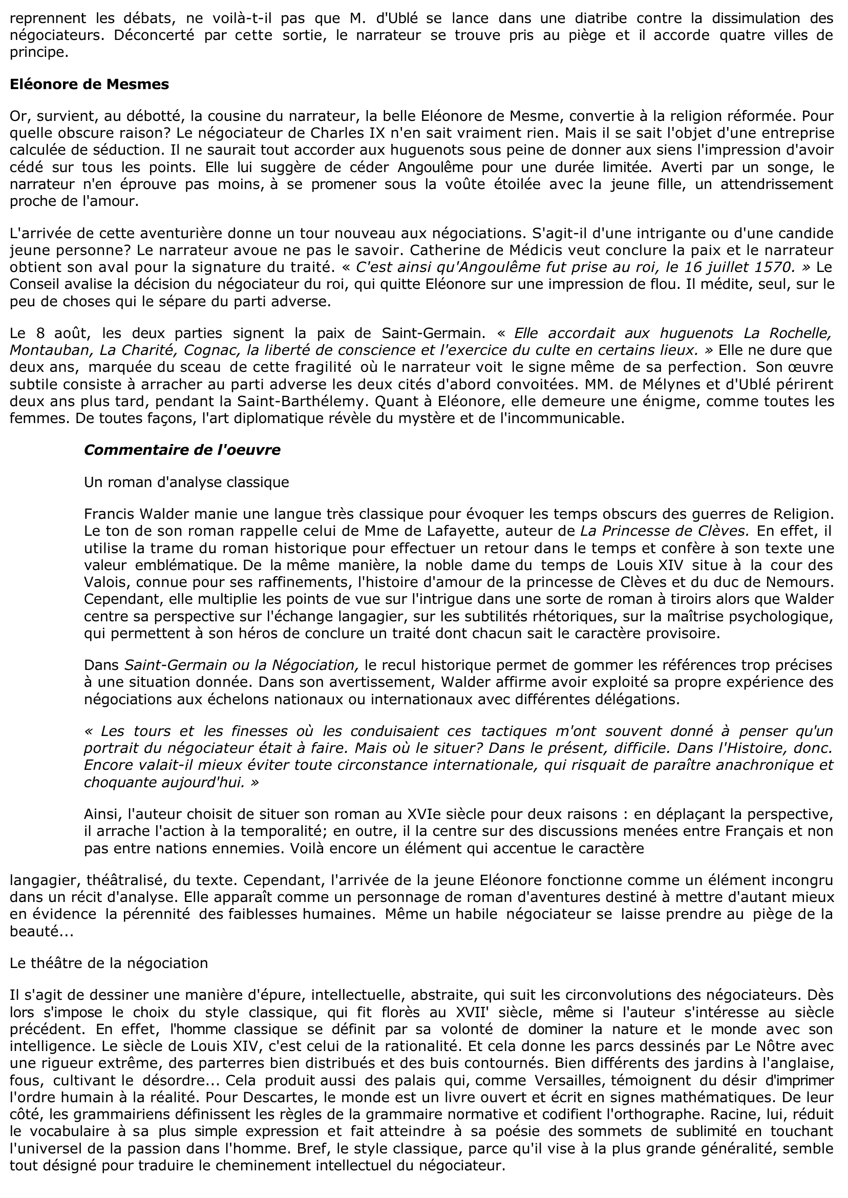 Prévisualisation du document Francis Walder: Saint-Germain ou la Négociation (Fiche de lecture)
