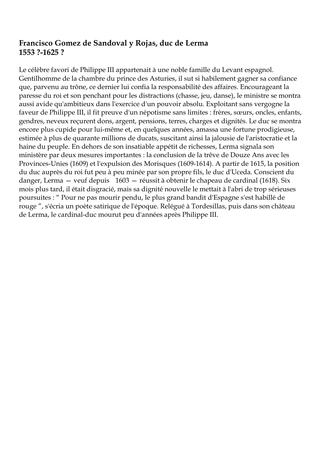 Prévisualisation du document Francisco Gomez de Sandoval y Rojas, duc de Lerma1553 ?