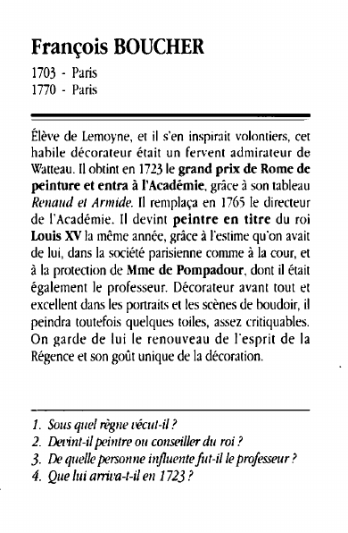 Prévisualisation du document François BOUCHER1703 - Paris1770 - ParisÉlève de Lemoyne, et il s'en inspirait volontiers, cethahile décorateur était un fervent admirateur deWatteau.