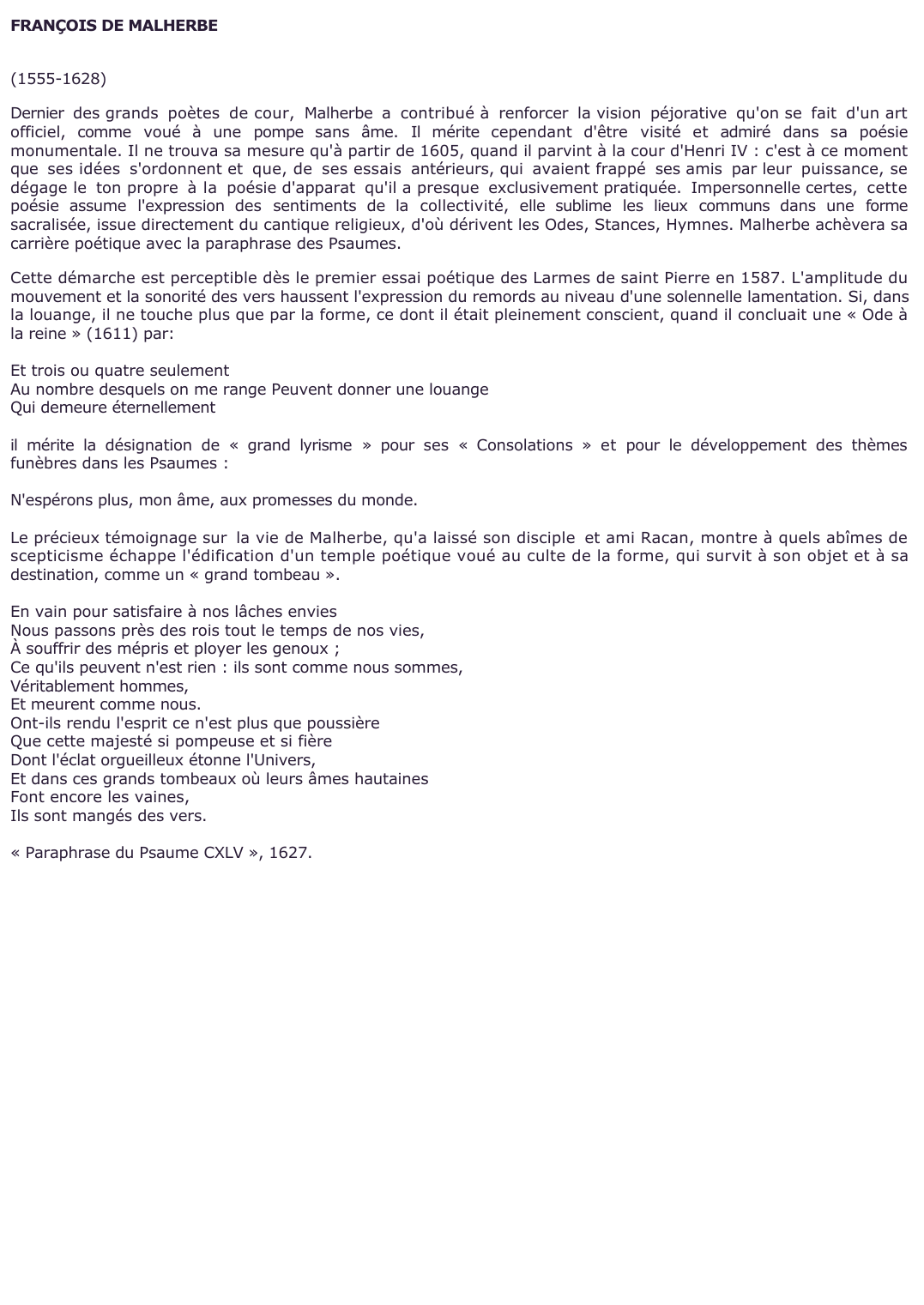 Prévisualisation du document 	FRANÇOIS DE MALHERBE