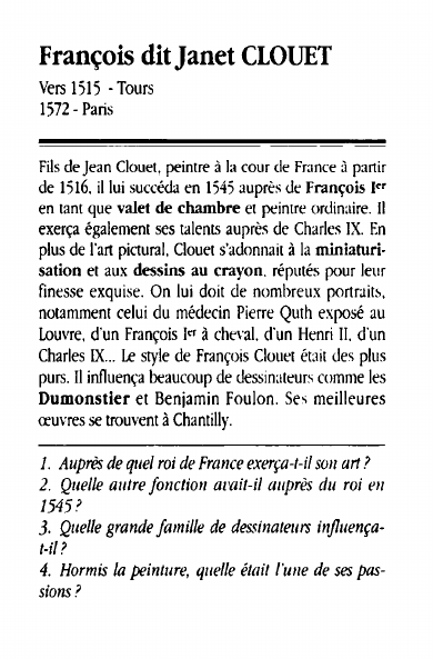 Prévisualisation du document François dit Janet CLOUETVers 151 S - Tours1572 - ParisFils de Jean Clouet.