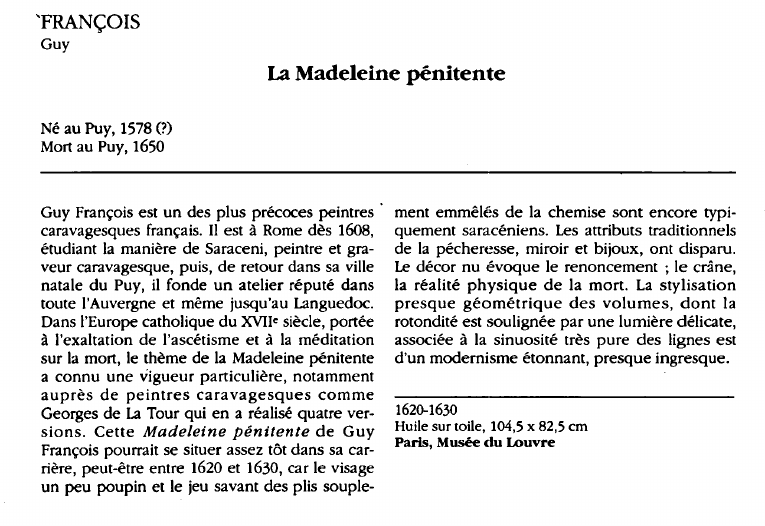 Prévisualisation du document FRANÇOIS Guy : La Madeleine pénitente (analyse du tableau).