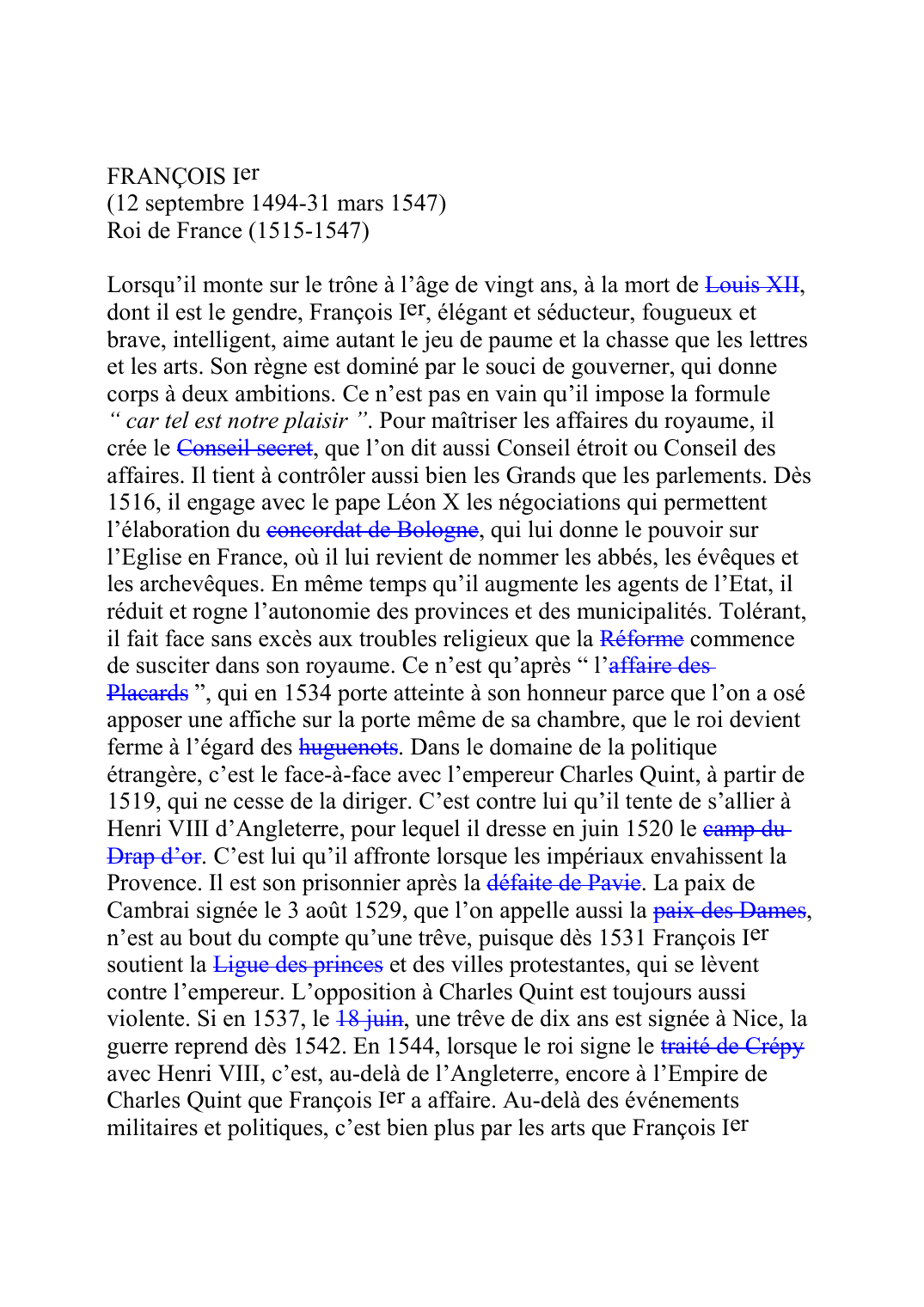 Prévisualisation du document FRANÇOIS Ier (12 septembre 1494-31 mars 1547) Roi de France