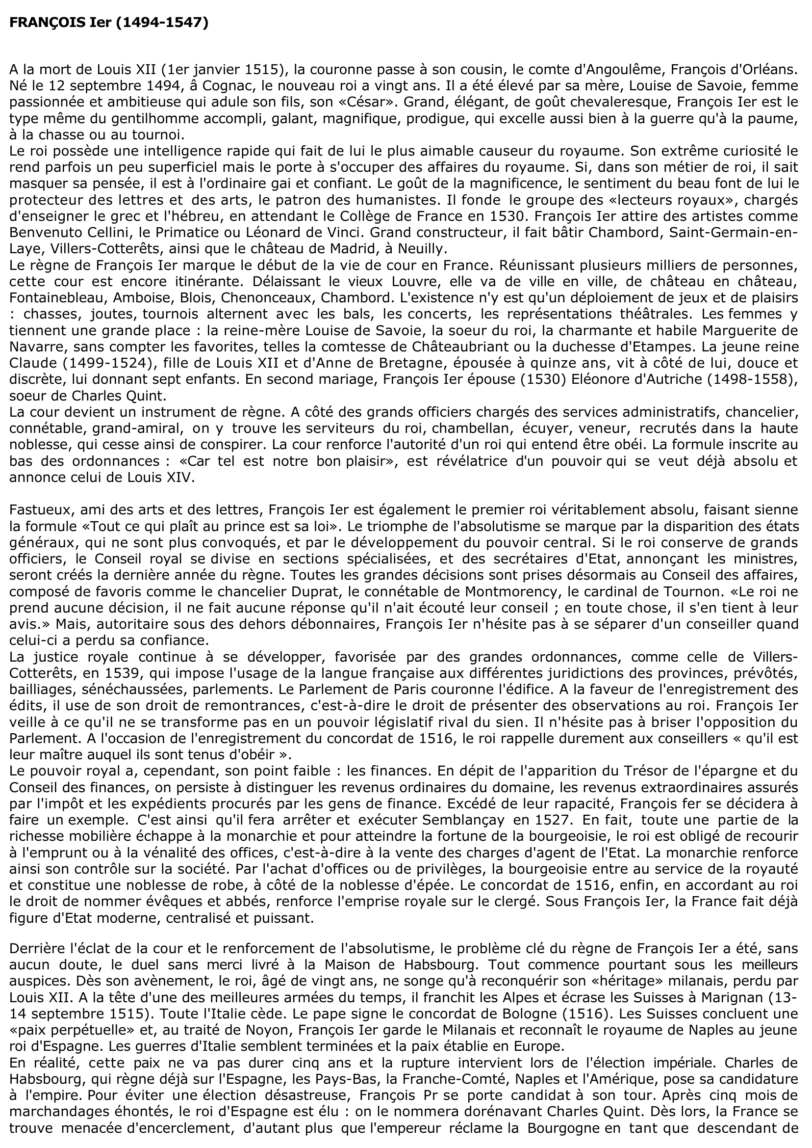 Prévisualisation du document FRANÇOIS Ier