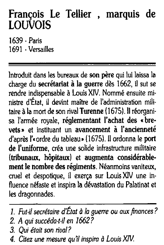 Prévisualisation du document François Le Tellier , marquis de LOUVOIS
