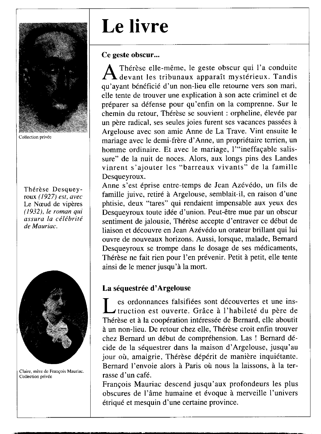 Prévisualisation du document François MAURIAC : Thérèse Desqueyroux