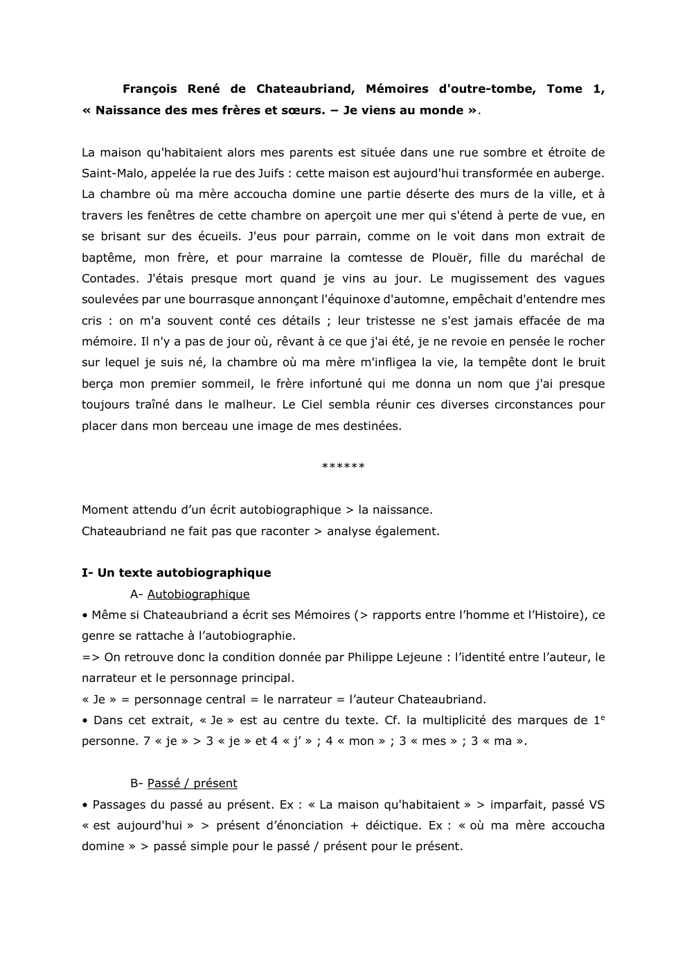 Prévisualisation du document François René de Chateaubriand, Mémoires d'outre-tombe, Tome 1,
« Naissance des mes frères et sœurs. − Je viens au monde...