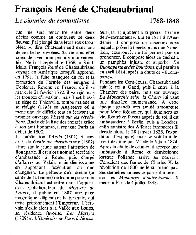 Prévisualisation du document François René de ChateaubriandLe pionnier du romantisme.