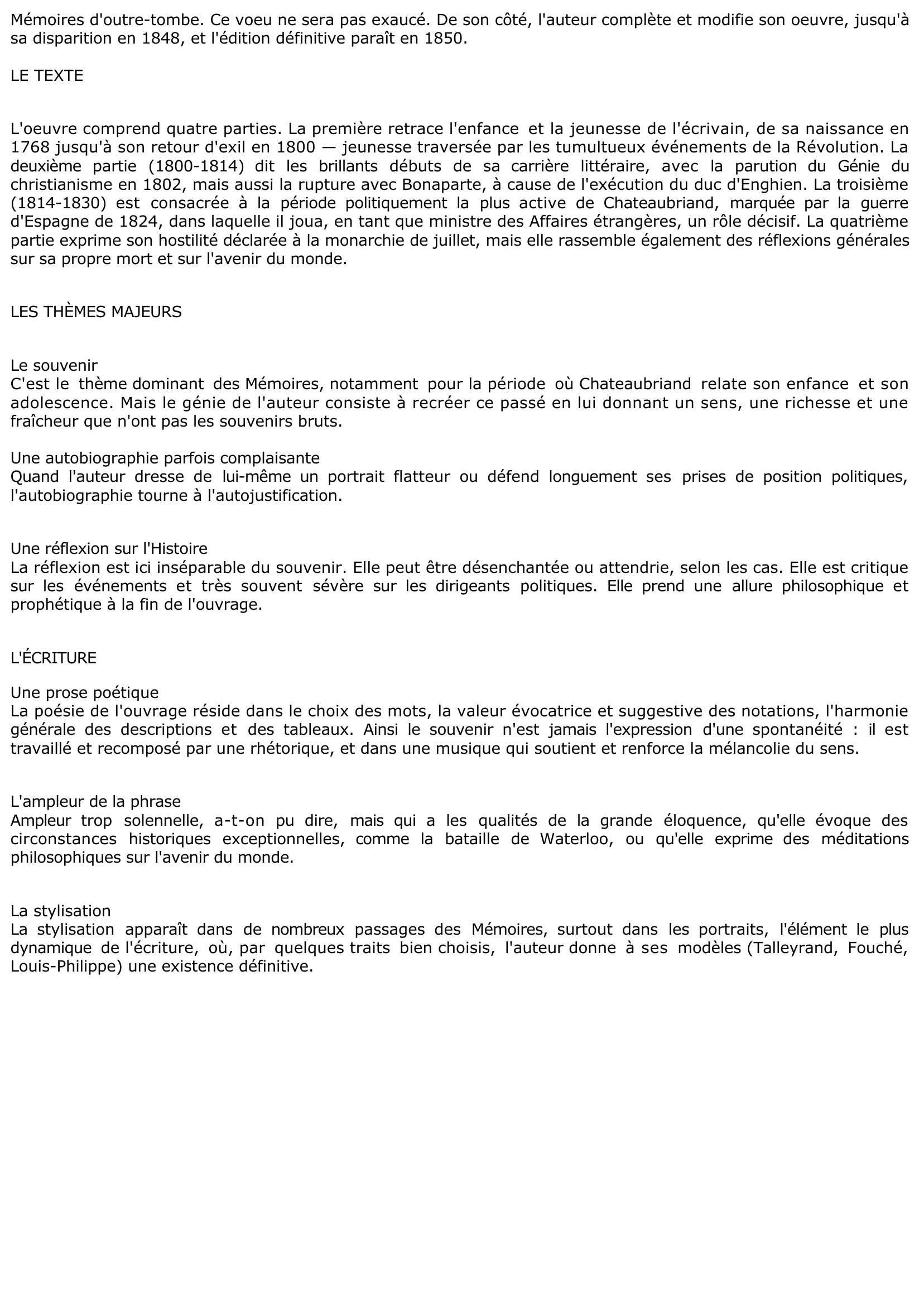 Prévisualisation du document François-Renée CHATEAUBRIAND: Mémoires d'outre-tombe (Résumé & Analyse)