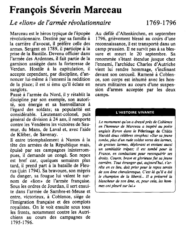 Prévisualisation du document François Séverin MarceauLe «lion» de l'armée révolutionnaire.