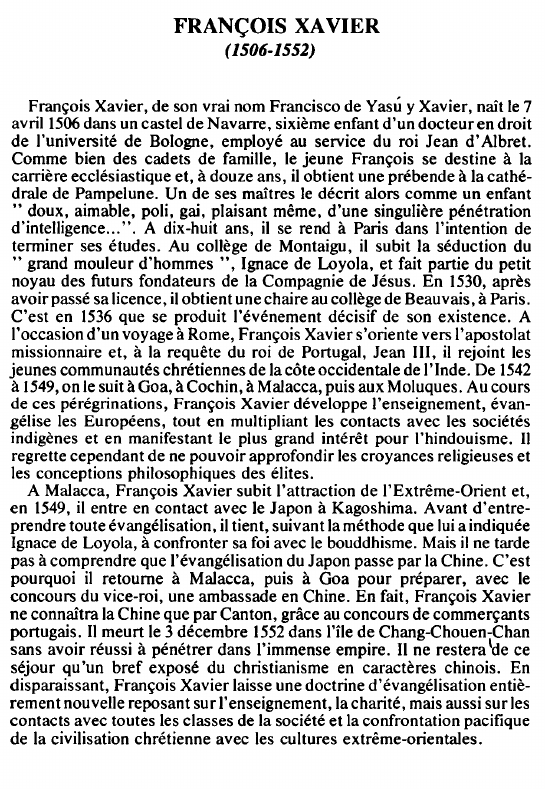 Prévisualisation du document FRANÇOIS XAVIER(1506-1552) - BIOGRAPHIE.