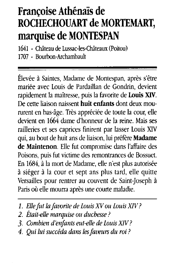 Prévisualisation du document Françoise Athénaïs de ROCHECHOUART de MORTEMART, marquise de MONTESPAN