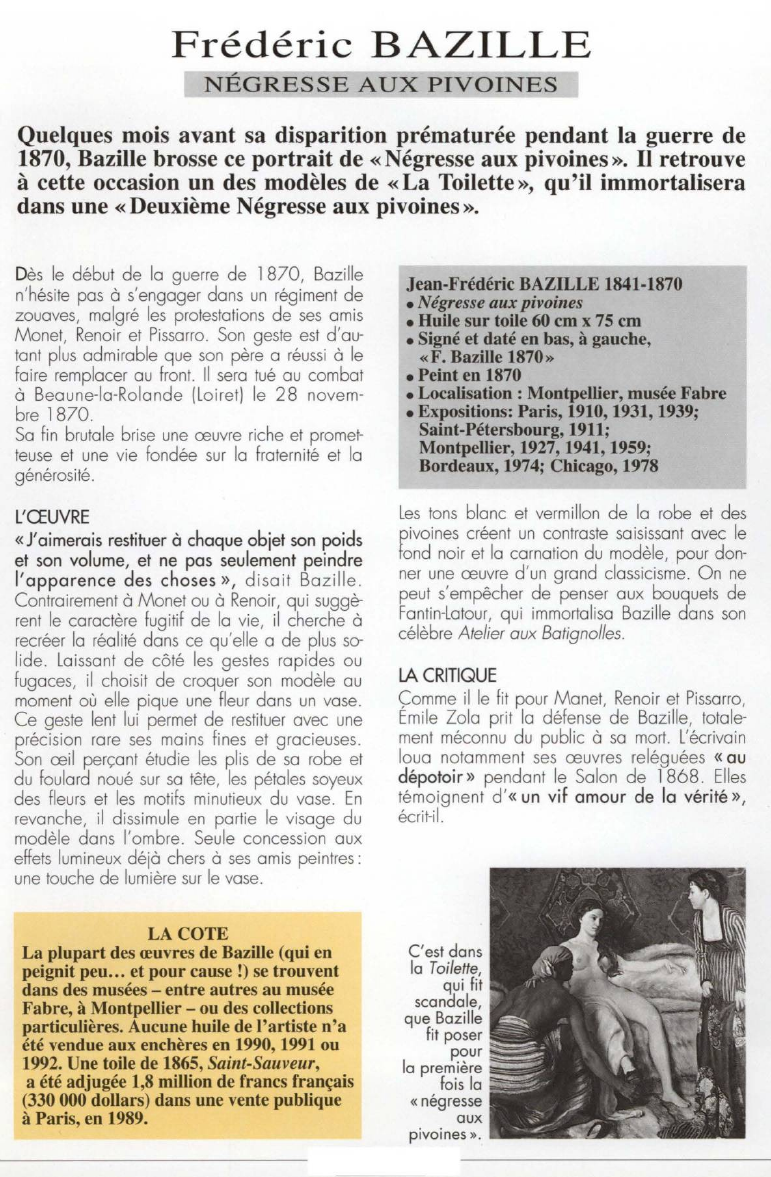 Prévisualisation du document Frédéric BAZILLE:NÉGRESSE AUX PIVOINES (ANALYSE DU TABLEAU).