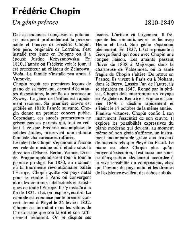 Prévisualisation du document Frédéric Chopin:Un génie précoce.
