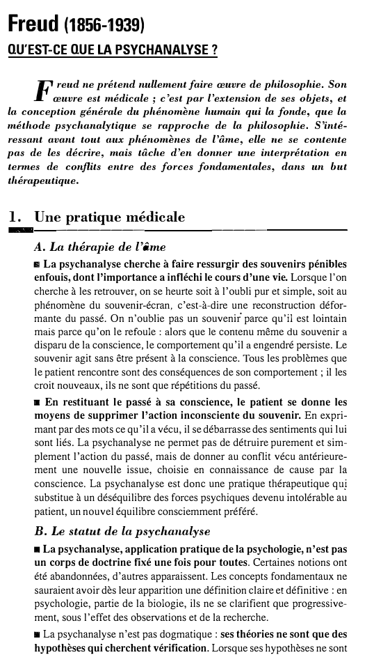 Prévisualisation du document Freud (1856-1939)
QU'EST-CE QUE LA PSYCHANALYSE 1

F

reud ne prétend nullement faire œuvre de philosophie. Son
œuvre est médicale;...