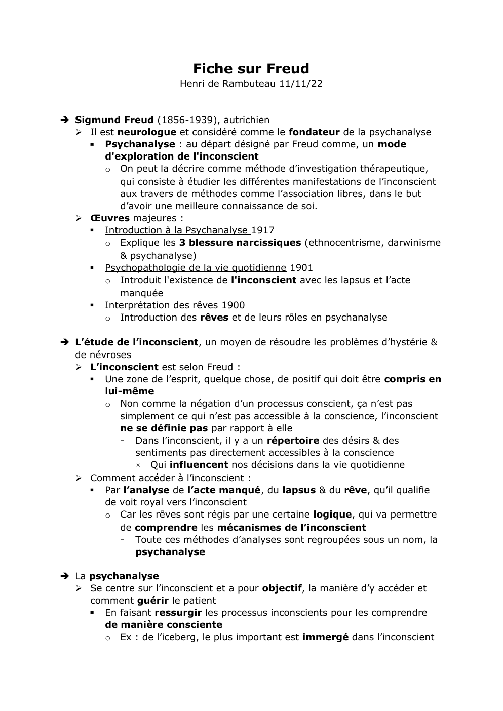 Prévisualisation du document Freud fiche