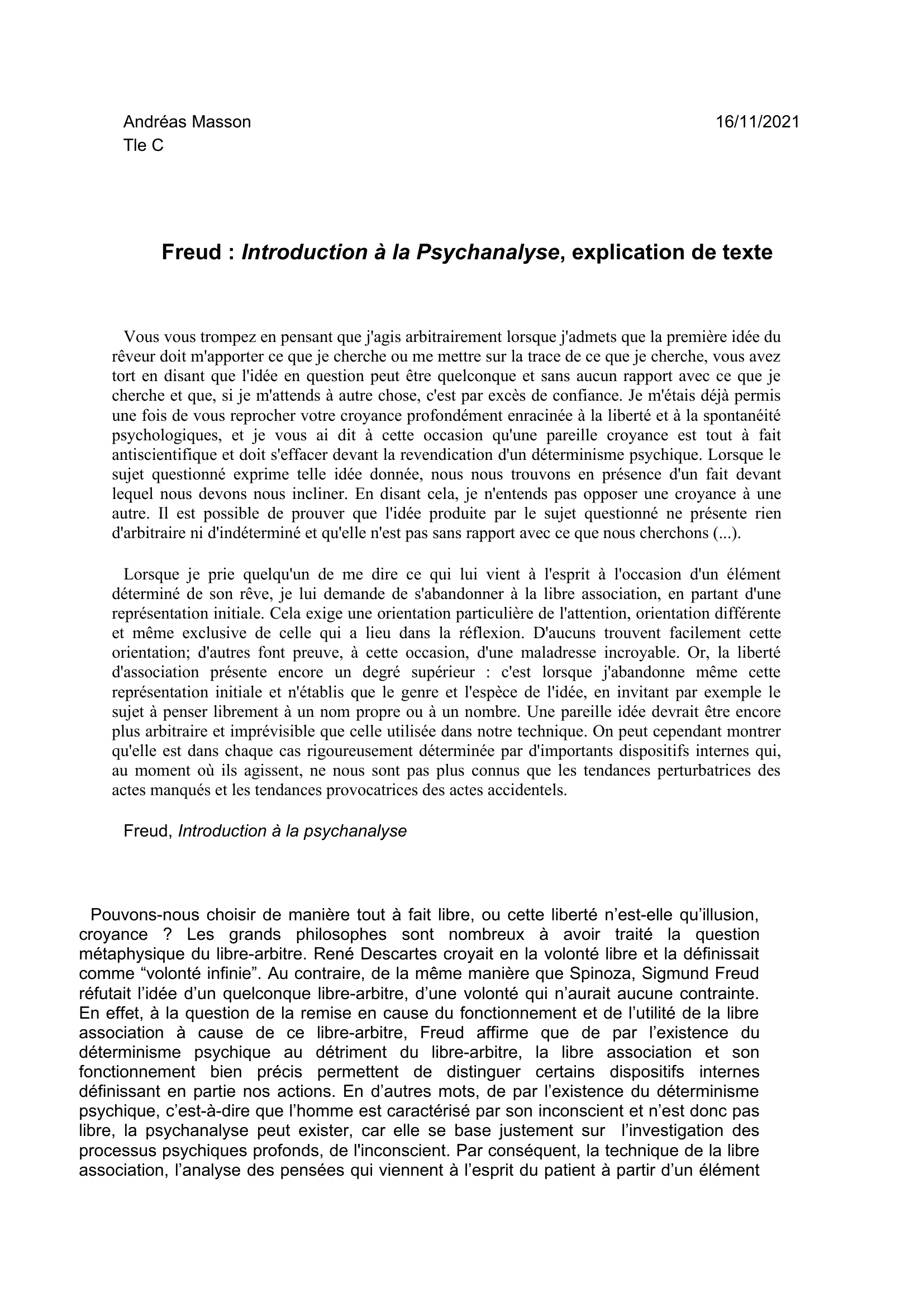 Prévisualisation du document Freud : Introduction à la Psychanalyse, explication de texte