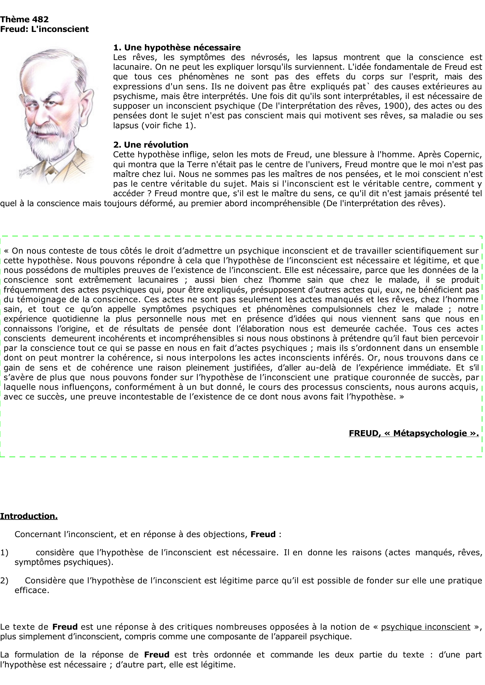 Prévisualisation du document Freud: L'inconscient