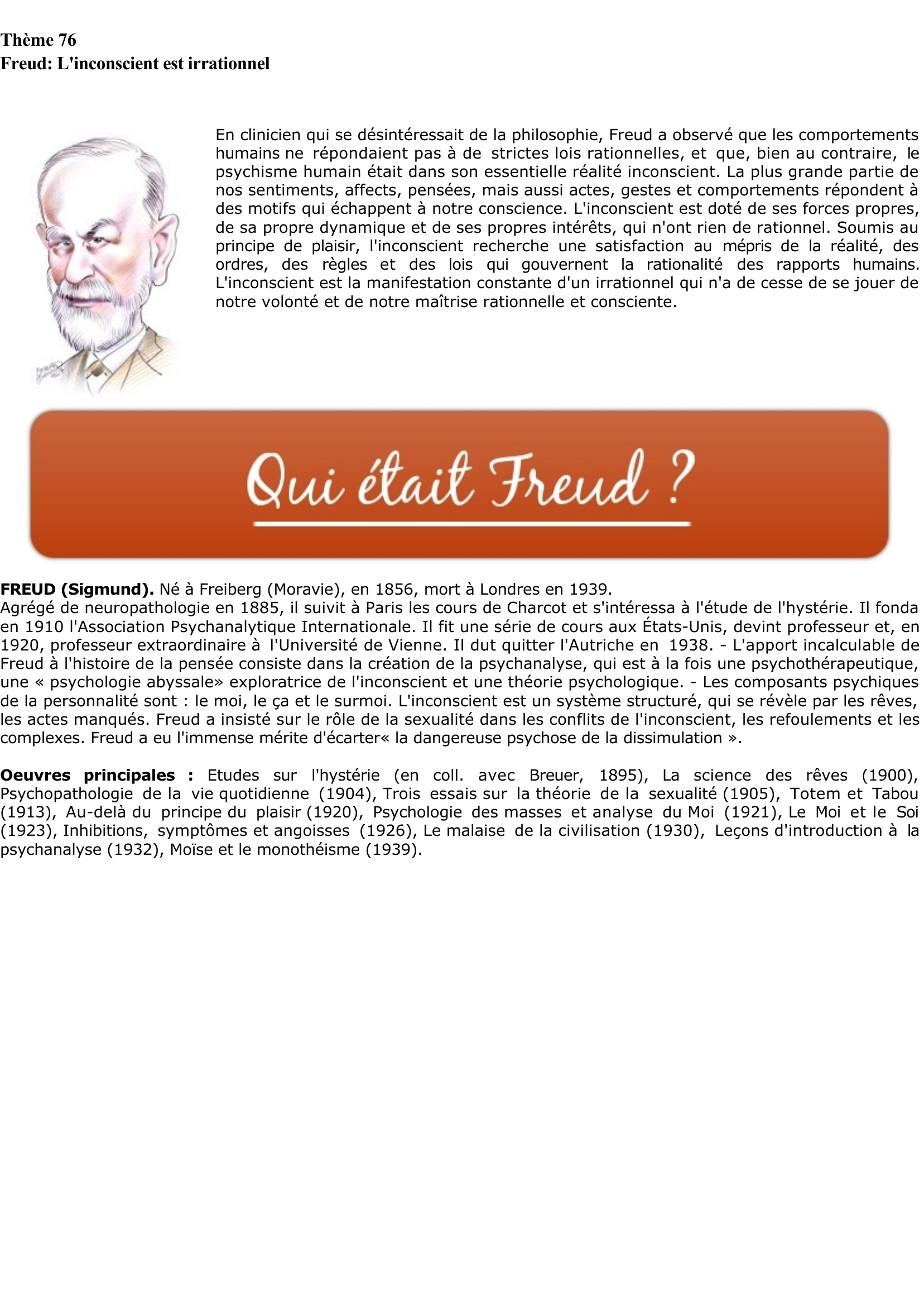 Prévisualisation du document Freud: L'inconscient est irrationnel