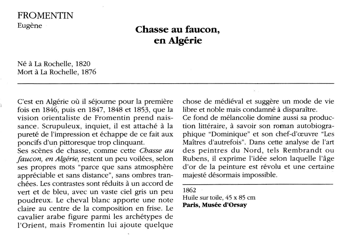 Prévisualisation du document FROMENTIN Eugène : Chasse au faucon, en Algérie