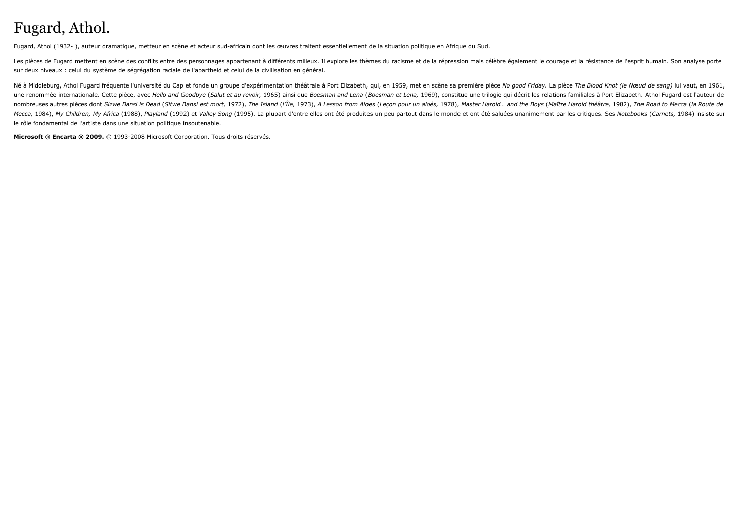 Prévisualisation du document Fugard, Athol.