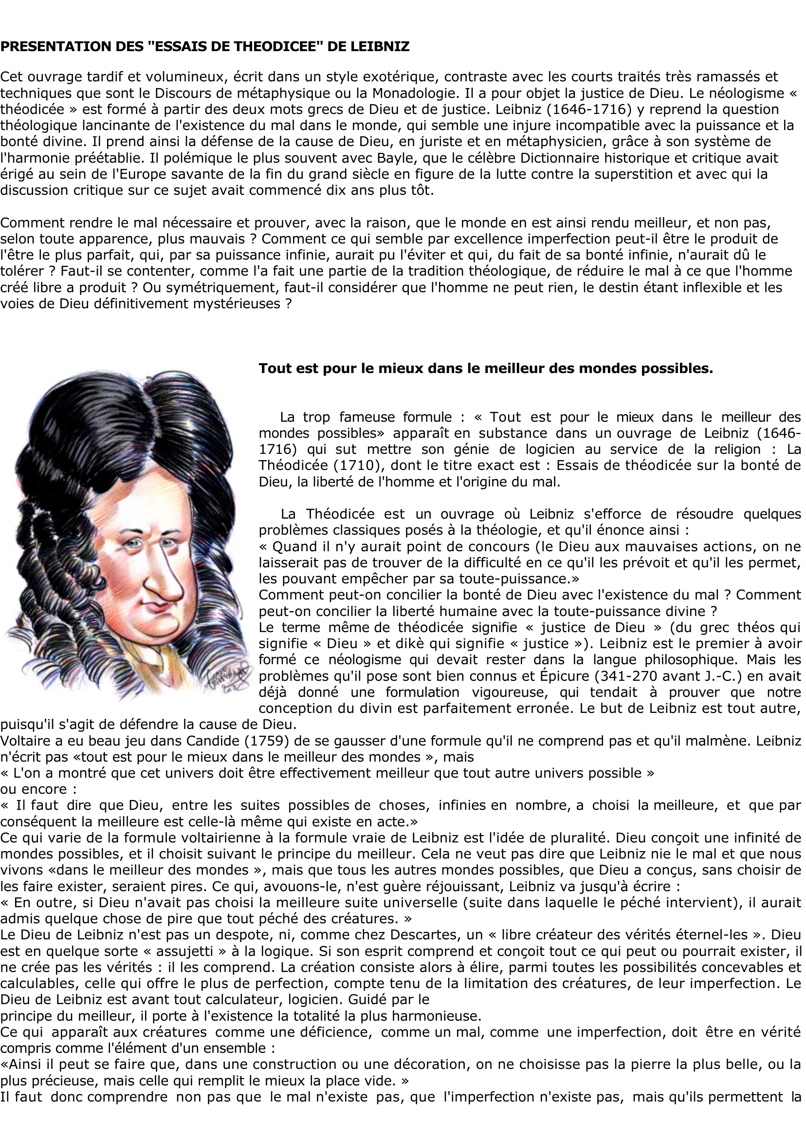 Prévisualisation du document G. LEIBNIZ: Tout est pour le mieux dans le meilleur des mondes possibles