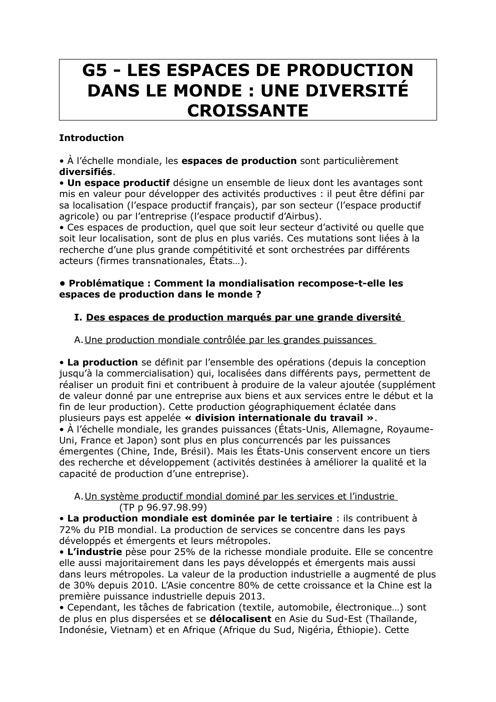 Prévisualisation du document G5 - LES ESPACES DE PRODUCTION DANS LE MONDE : UNE DIVERSITÉ CROISSANTE
