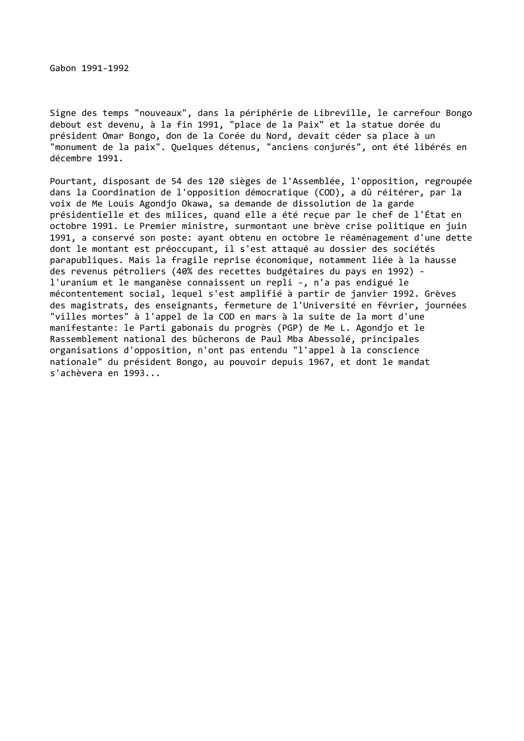 Prévisualisation du document Gabon (1991-1992)