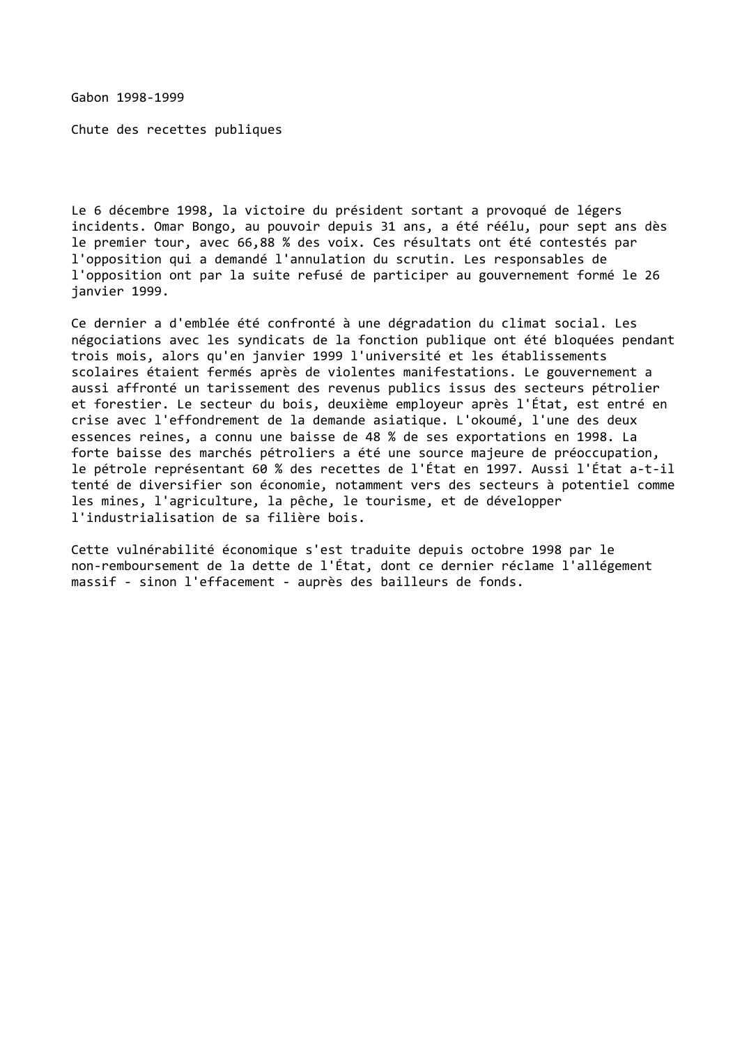 Prévisualisation du document Gabon (1998-1999): Chute des recettes publiques
