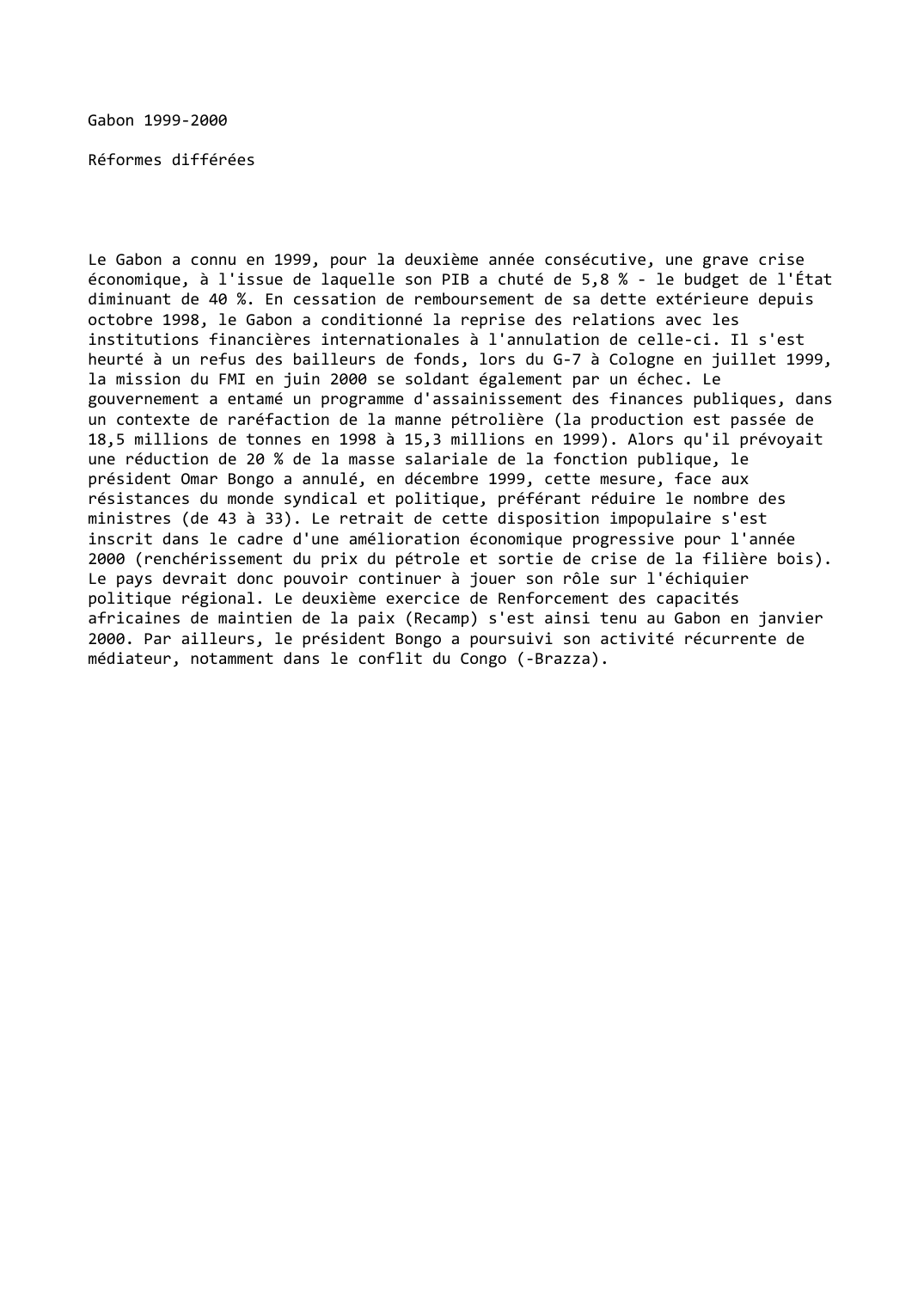 Prévisualisation du document Gabon (1999-2000): Réformes différées