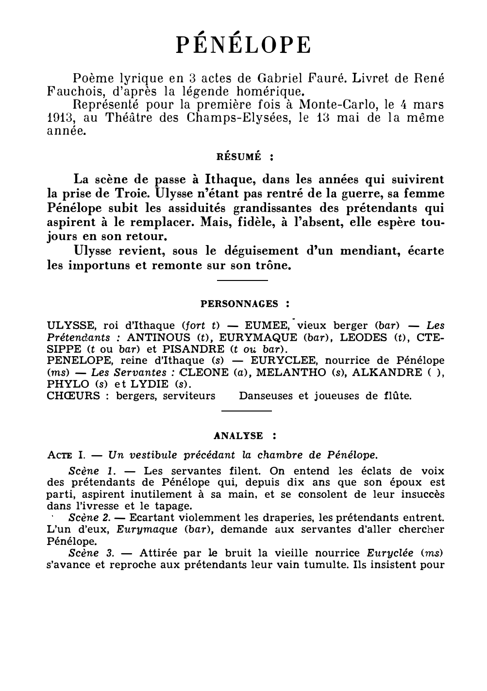 Prévisualisation du document Gabriel FAURÉ : PÉNELOPE (résumé et analyse de l’œuvre – Répertoire lyrique)
