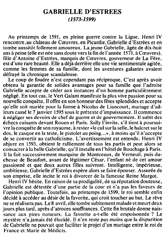Prévisualisation du document GABRIELLE D'ESTREES((1573-1599) - BIOGRAPHIE.