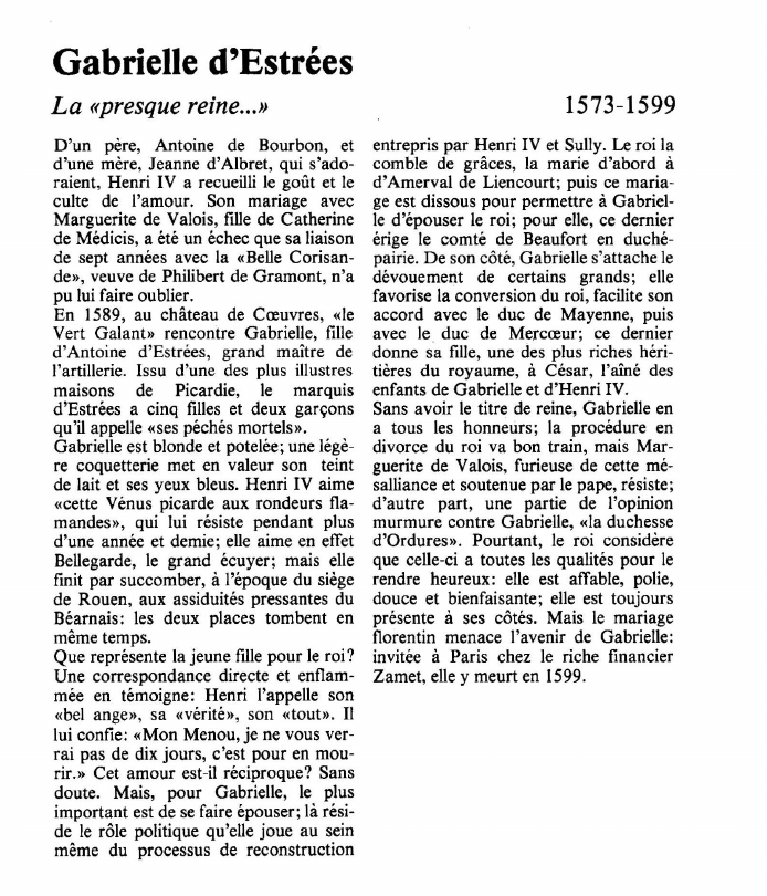 Prévisualisation du document Gabrielle d'EstréesLa «presque reine.