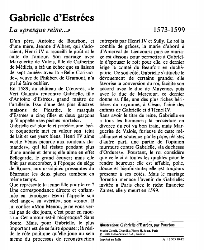 Prévisualisation du document Gabrielle d'EstréesLa «presque reine.