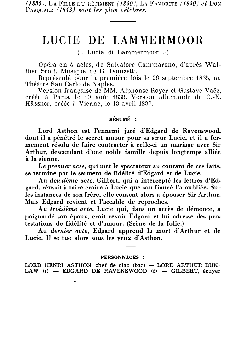 Prévisualisation du document Gaëtano DONIZETTI: LUCIE DE LAMMERMOOR (résumé et analyse de l’œuvre – Répertoire lyrique)