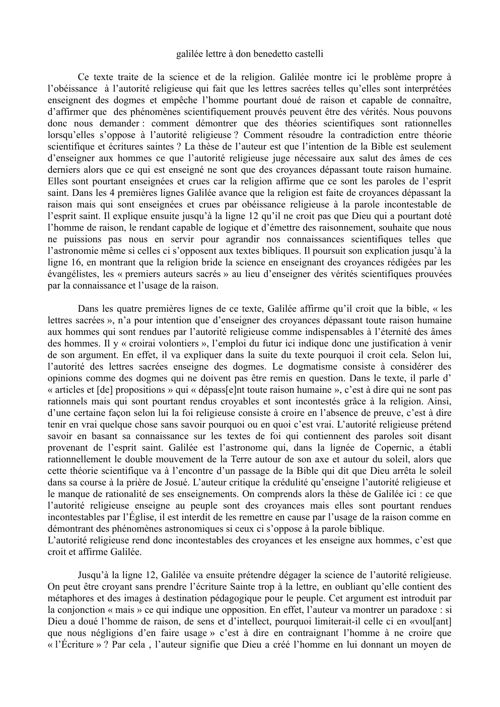 Prévisualisation du document Galilée lettre à don Benedetto Castelli (commentaire)