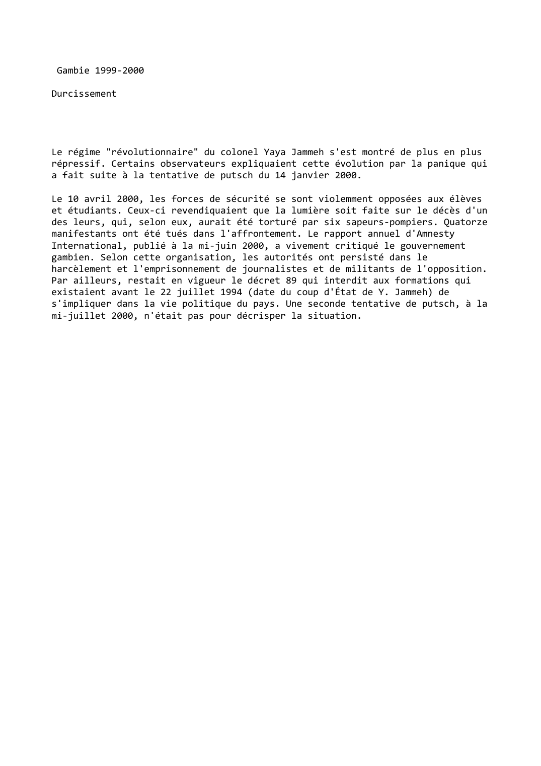 Prévisualisation du document Gambie (1999-2000): Durcissement