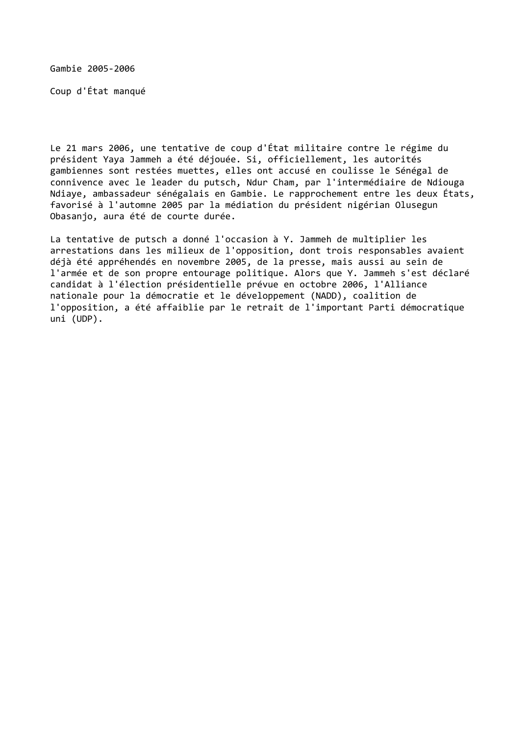 Prévisualisation du document Gambie (2005-2006): Coup d'État manqué