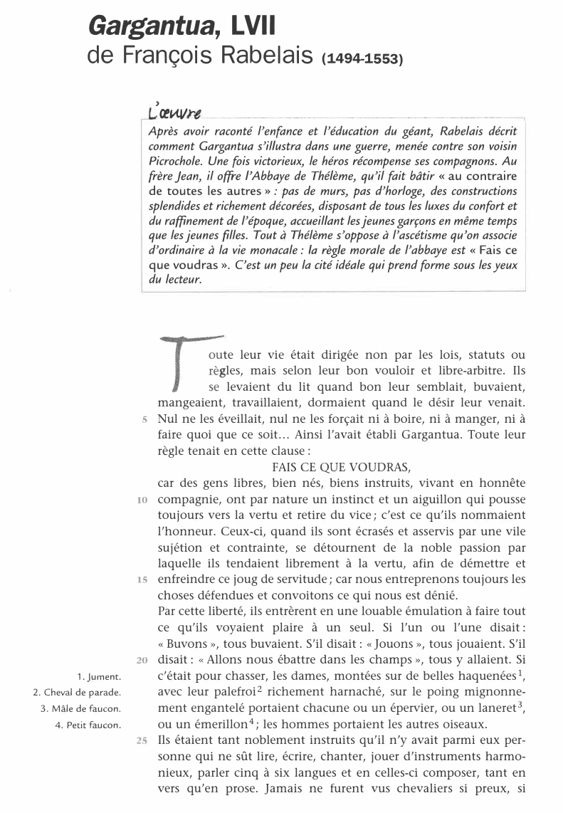 Prévisualisation du document Gargantua, LVII de François Rabelais - Analyse de texte