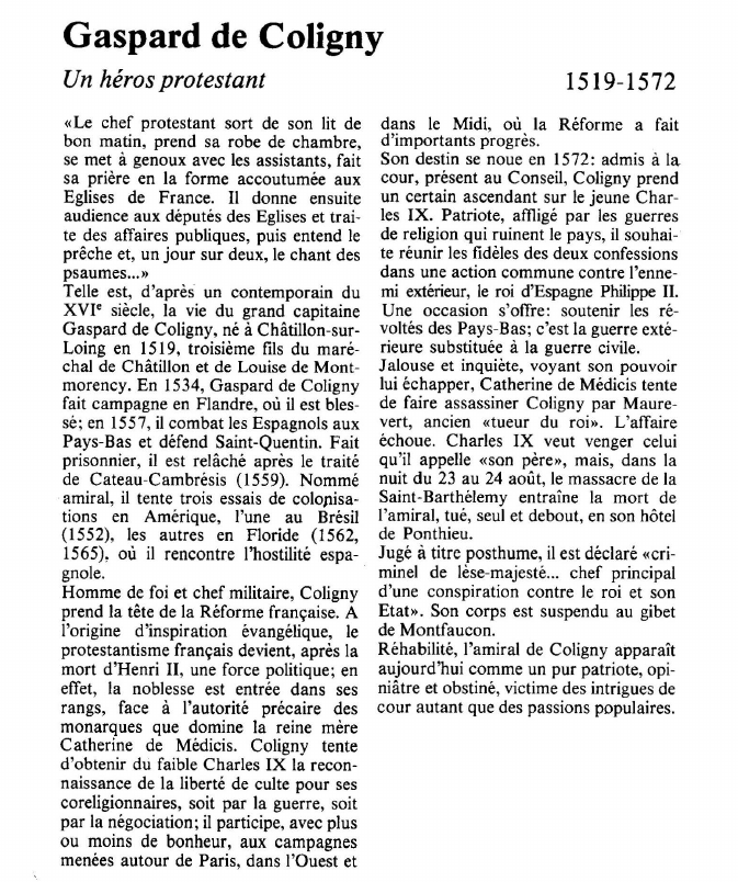 Prévisualisation du document Gaspard de ColignyUn héros protestant.