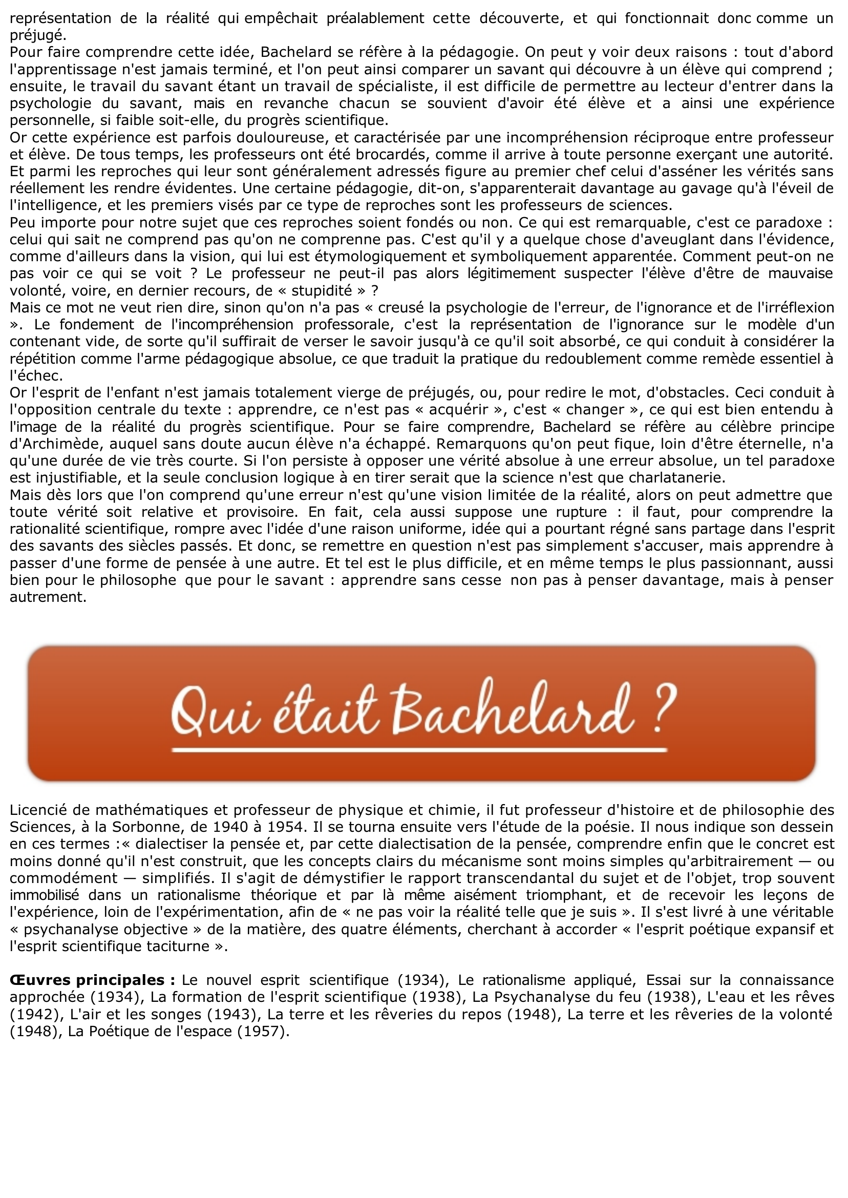 Prévisualisation du document Gaston Bachelard: Education et obstacle épistémologique...