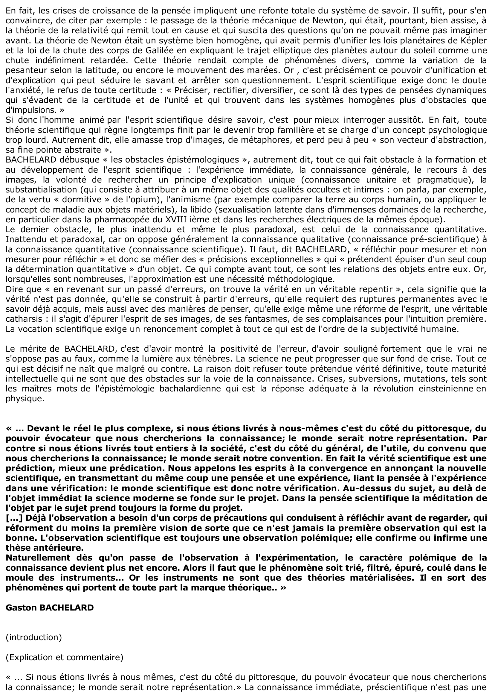 Prévisualisation du document Gaston Bachelard et la polémicité de l'observation scientifique