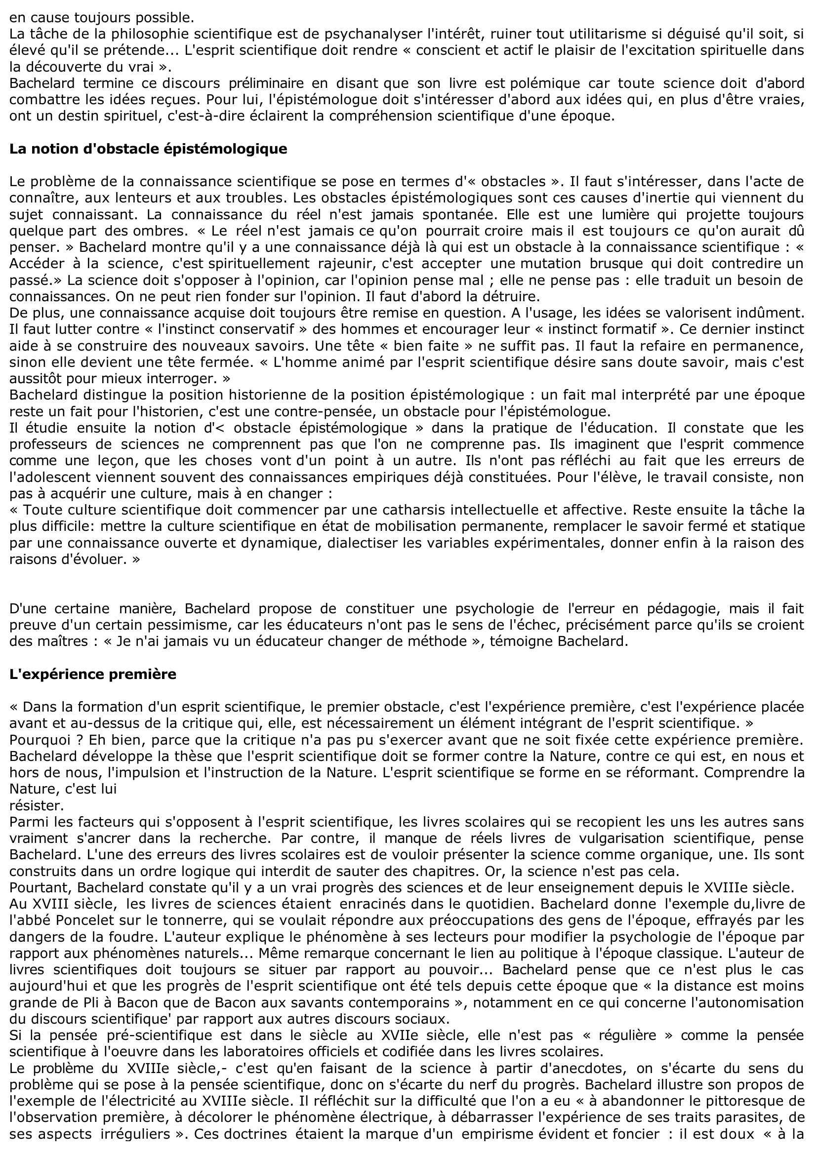 Prévisualisation du document 	GASTON BACHELARD : LA FORMATION DE L'ESPRIT SCIENTIFIQUE (Résumé & Analyse)
