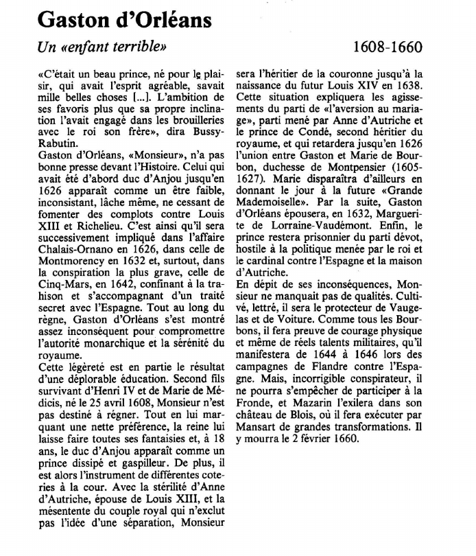 Prévisualisation du document Gaston d'OrléansUn «enfant terrible».