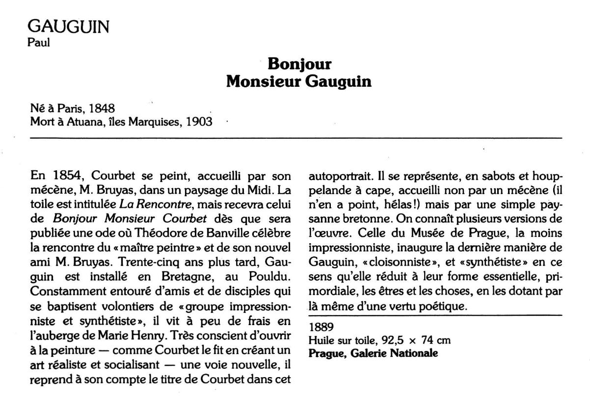 Prévisualisation du document GAUGUIN Paul : Bonjour Monsieur Gauguin