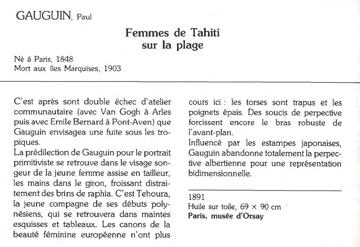 Prévisualisation du document GAUGUIN, Paul : Femmes de Tahiti sur la plage