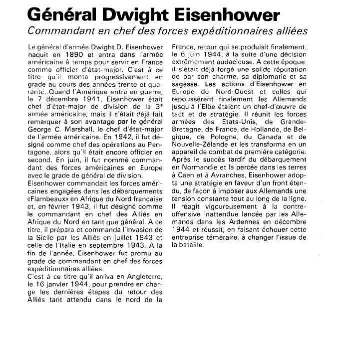 Prévisualisation du document Général Dwight EisenhowerCommandant en chef des forces expéditionnaires alliées (seconde guerre mondiale).